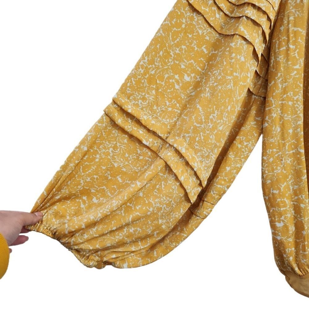 Free People Intimately Bodysuit Top‎ Large Yellow All Tucks Blousy Puff Sleeve - Picture 6 of 13